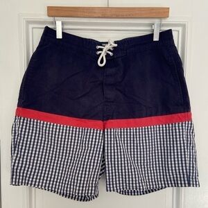 Brooks Brother Navy Blue White Red Gingham Nautical Classic Swim Trunks Shorts